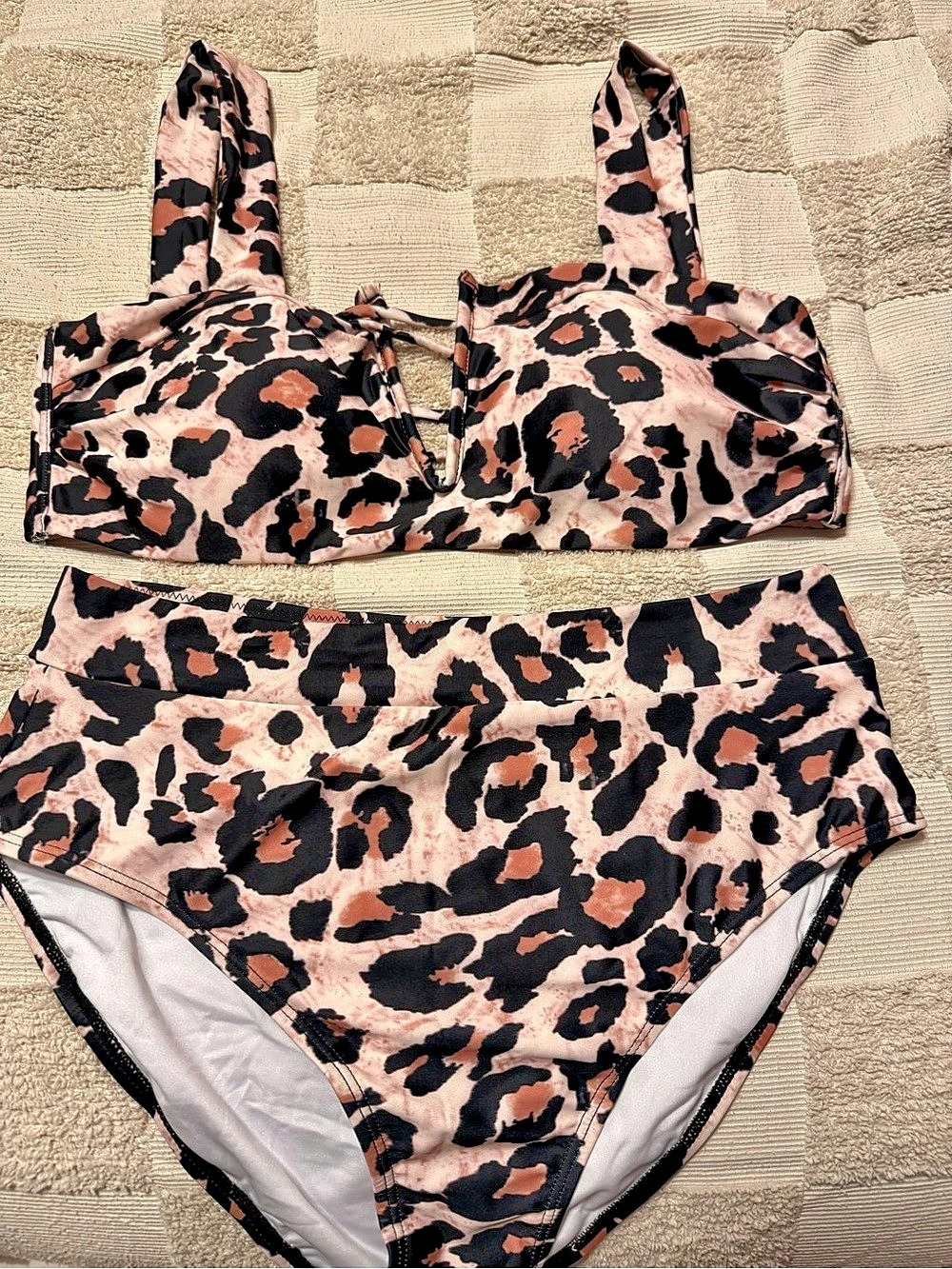 Leopard Print Bikini Set Pink & Black Size Large